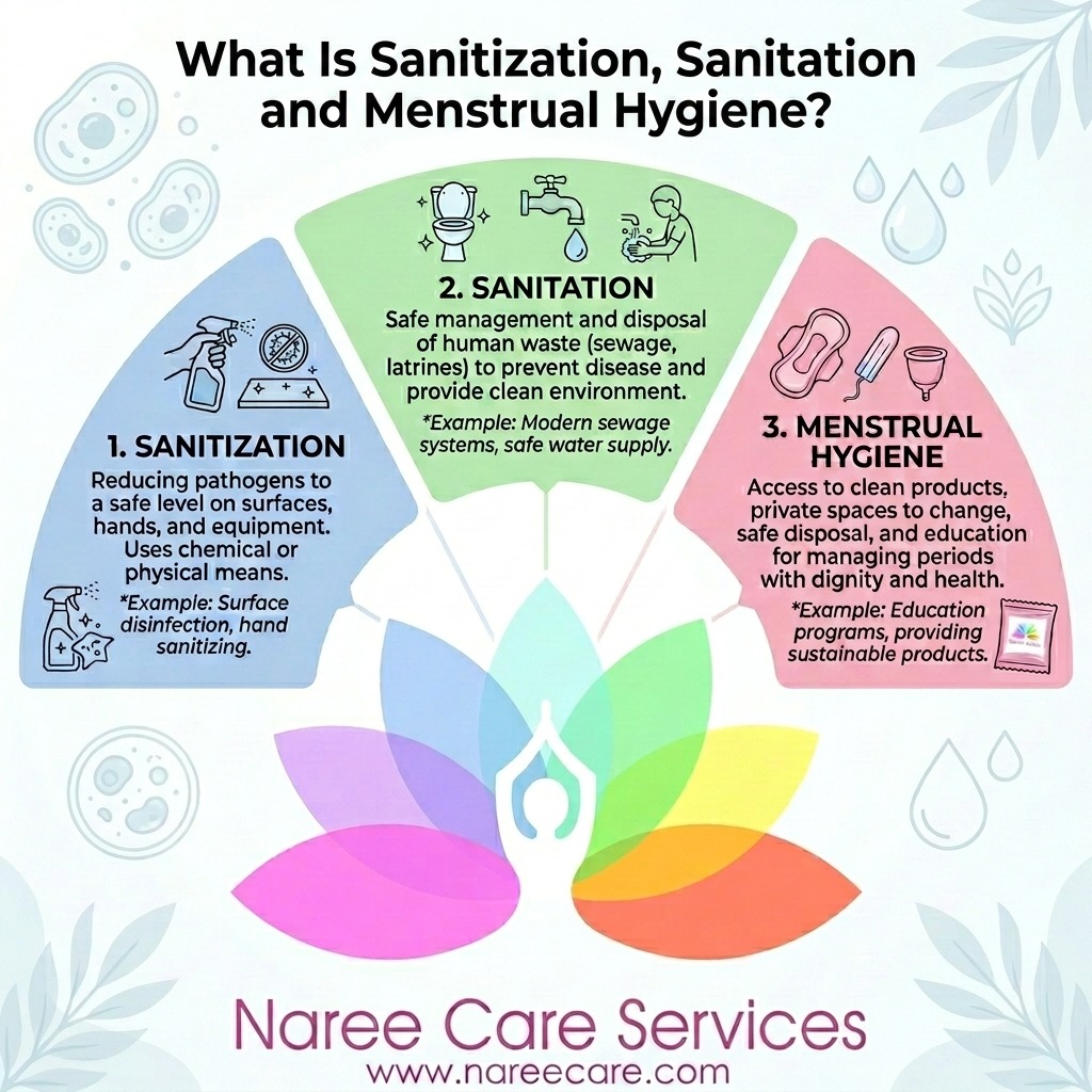 What is sanitization, sanitation and menstrual hygiene?
